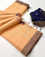 Precious Peach Pure Munga Cotton Silk Saree With Exemplary Blouse Piece