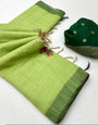 Dalliance Parrot Pure Munga Cotton Silk Saree With Fairytale Blouse Piece