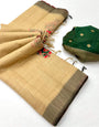 Entrancing Yellow Pure Munga Cotton Silk Saree With Staring Blouse Piece