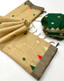 Vivacious Beige Pure Munga Cotton Silk Saree With Seraphic Blouse Piece