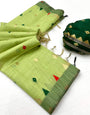 Exuberant Green Pure Munga Cotton Silk Saree With Quixotic Blouse Piece