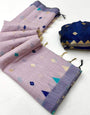 Unique Lavender Pure Munga Cotton Silk Saree With Divine Blouse Piece