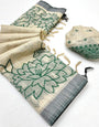 Verdant Beige Pure Munga Cotton Silk Saree With Lagniappe Blouse Piece