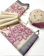 Susurrous Beige Pure Munga Cotton Silk Saree With Evanescent Blouse Piece