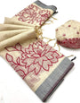 Serendipity Beige Pure Munga Cotton Silk Saree With Beleaguer Blouse Piece