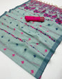 Supernal Sea Green Pure Munga Cotton Silk Saree With Assemblage Blouse Piece