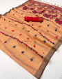 Invaluable Peach Pure Munga Cotton Silk Saree With Improbable Blouse Piece