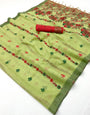 Desiring Pista Pure Munga Cotton Silk Saree With Panache Blouse Piece