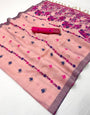 Denouement Pink Pure Munga Cotton Silk Saree With Vestigial Blouse Piece