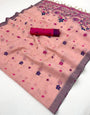 Scrupulous Pink Pure Munga Cotton Silk Saree With Rhapsodic Blouse Piece