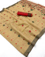 Nectarous Beige Pure Munga Cotton Silk Saree With Sizzling Blouse Piece