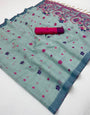 Glorious Sea Green Pure Munga Cotton Silk Saree With Comely Blouse Piece