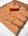 Beauteous Peach Pure Munga Cotton Silk Saree With Hypnotic Blouse Piece