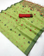 Grandiose Pista Pure Munga Cotton Silk Saree With Demesne Blouse Piece