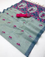 Ratatouille Sea Green Pure Munga Cotton Silk Saree With Quintessential Blouse Piece