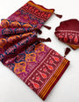 Eloquence Purple Printed Patola Handloom Silk Saree With Traditional Blouse Piece