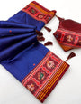 Exquisite Royal Blue Printed Patola Handloom Silk Saree With Jazzy Blouse Piece