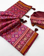 Marvellous Purple Printed Patola Handloom Silk Saree With Flamboyant Blouse Piece