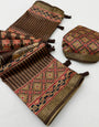 Quintessential Brown Ajrakh Printed Soft Silk Saree With Stylish Blouse Piece