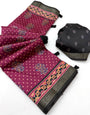 Alluring Magenta Ajrakh Printed Soft Silk Saree With Classic Blouse Piece