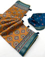 Bucolic Mustard Ajrakh Printed Soft Silk Saree With Majestic Blouse Piece