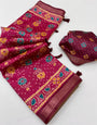 Majesty Dark Pink Ajrakh Printed Soft Silk Saree With Proficient Blouse Piece