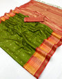 Exemplary Green Pure Zari Weaving Banarasi Tussar Silk Saree With Cynosure Blouse Piece