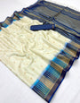 Snazzy Off White Pure Zari Weaving Banarasi Tussar Silk Saree With Traditional Blouse Piece