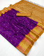 Epiphany Purple Pure Zari Weaving Banarasi Tussar Silk Saree With Imaginative Blouse Piece