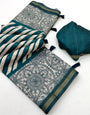 Splendorous Rama Printed Cotton Silk Saree With Scintilla Blouse Piece