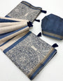 Groovy Navy Blue Printed Cotton Silk Saree With Appealing Blouse Piece