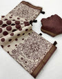 Prodigal Brown Printed Cotton Silk Saree With Conflate Blouse Piece