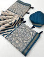 Elision Blue Printed Cotton Silk Saree With Epiphany Blouse Piece
