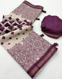 Snappy Wine Printed Cotton Silk Saree With Admirable Blouse Piece