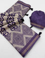 Lissome Purple Printed Cotton Silk Saree With Phenomenal Blouse Piece