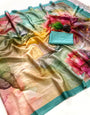 Jubilant Multicolor Digital Printed Satin Silk Saree With Sumptuous Blouse Piece