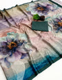 Evanescent Multicolor Digital Printed Satin Silk Saree With Comely Blouse Piece