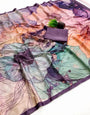 Forbearance Multicolor Digital Printed Satin Silk Saree With Preferable Blouse Piece