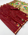 Fragrant Maroon Pure Munga Cotton Silk Saree With Forbearance Blouse Piece