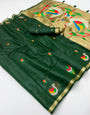 Appealing Dark Green Pure Munga Cotton Silk Saree With Effulgent Blouse Piece
