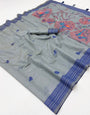 Refreshing Grey Pure Munga Cotton Silk Saree With Magnificat Blouse Piece