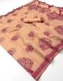Ratatouille Peach Pure Munga Cotton Silk Saree With Sophisticated Blouse Piece
