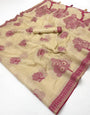 Pleasant Beige Pure Munga Cotton Silk Saree With Delectable Blouse Piece