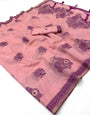 Enthralling Pink Pure Munga Cotton Silk Saree With Artistic Blouse Piece