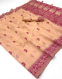 Evanescent Peach Pure Munga Cotton Silk Saree With Radiant Blouse Piece