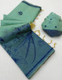 Eclat Turquoise Pure Munga Cotton Silk Saree With Murmurous Blouse Piece