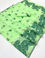 Tremendous Pista Jamdani Cotton Silk Saree With Alluring Blouse Piece
