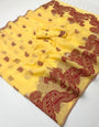 Beautiful Yellow Jamdani Cotton Silk Saree With Susurrous Blouse Piece
