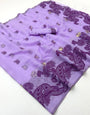Propinquity Lavender Jamdani Cotton Silk Saree With Lustrous Blouse Piece