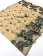 Exquisite Beige Jamdani Cotton Silk Saree With Stunning Blouse Piece